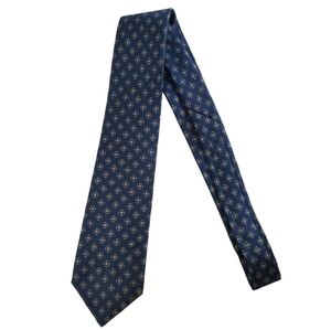 🟢 Briar Silk Geometric Print Tie Navy Blue Green Yellow Length 54" Vintage